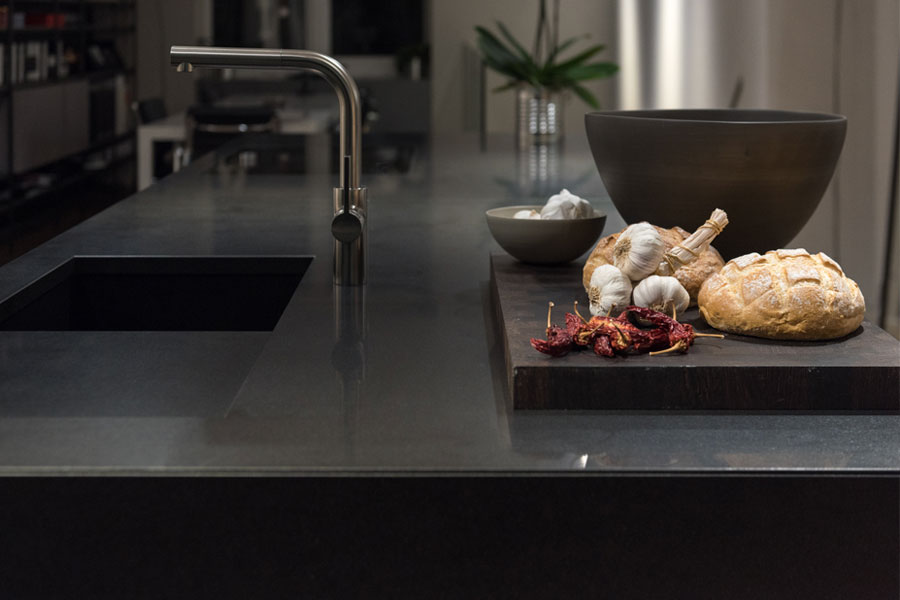 Commercial prep counter in dark stone