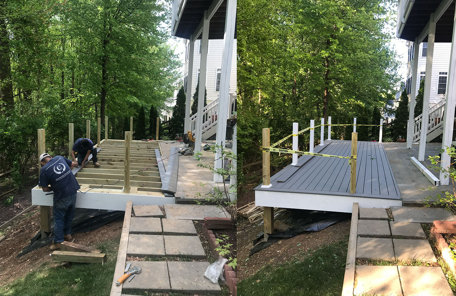 Site work and hardscape walkway installation at a new home