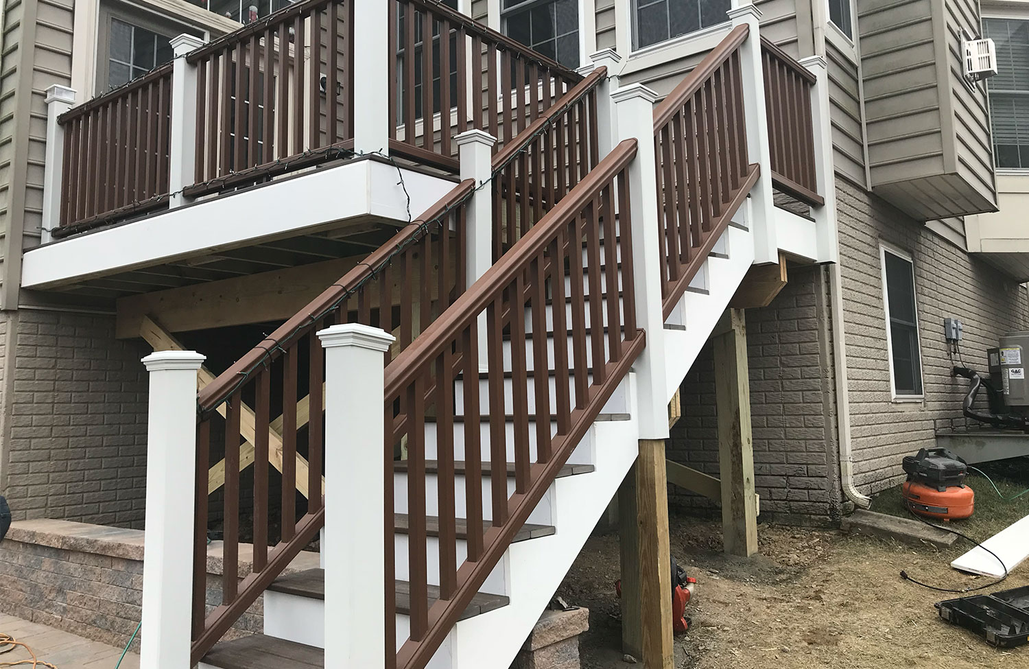 Exterior stair and railing construction on a new residence
